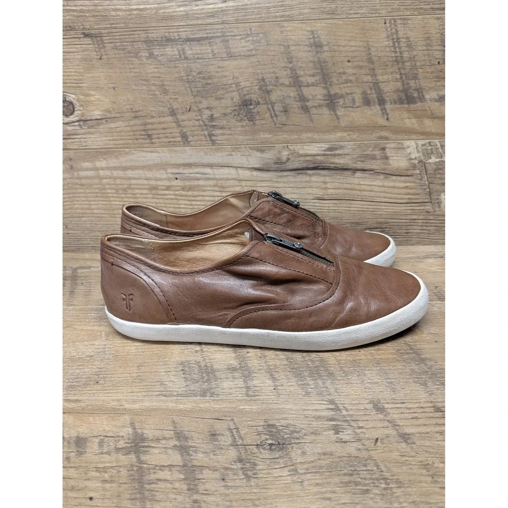 Frye‎ Brown Leather Zip Slip-On Sneakers Women's 10 Minimalist Casual
